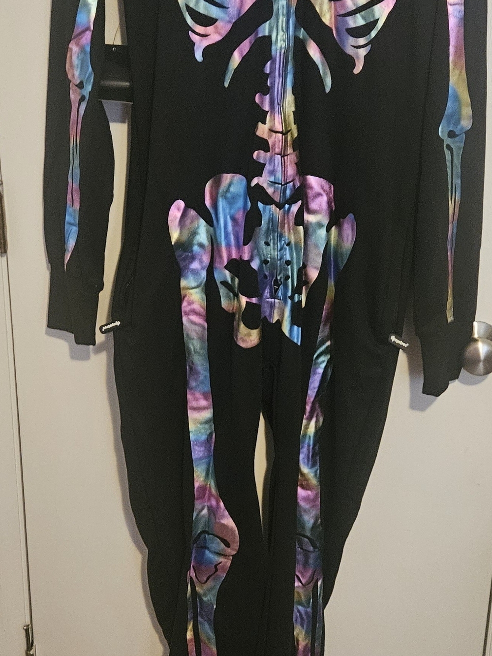 Tipsy Elves Black Footie with Rainbow Tie-Dye Skeleton Print